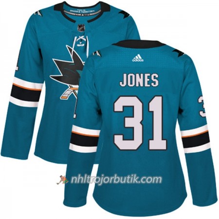 Dame Ishockey San Jose Sharks Tröja Martin Jones 31 Adidas 2017-2018 Teal Authentic